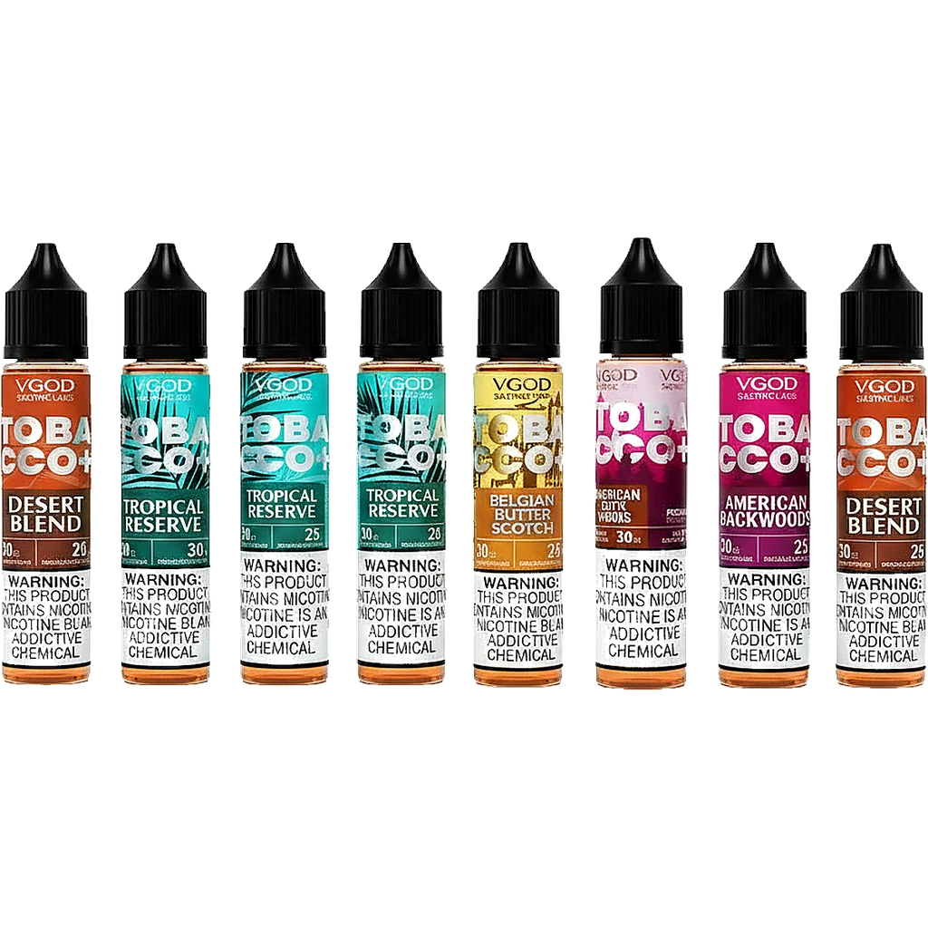 سائل إلكتروني VGOD Tobacco Plus Saltnic بحجم 30 مل وتركيز 25 ملغ و 50 ملغ متوفر في دبي، الإمارات العربية المتحدة