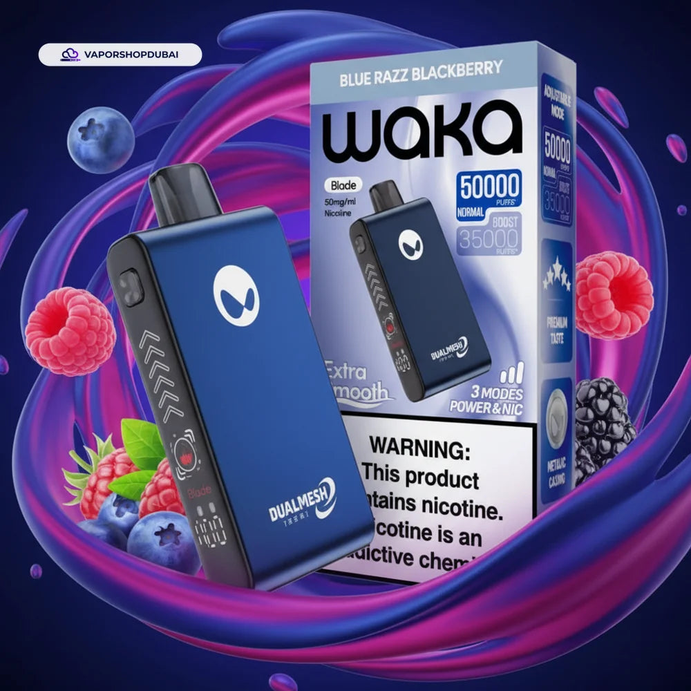 WAKA Blade 50000 Puffs دبي — شبكة ثلاثية (Tri-Mesh)، شفرة (Blade) ووضع التخفي (Stealth Mode) | 55 درهم إماراتي