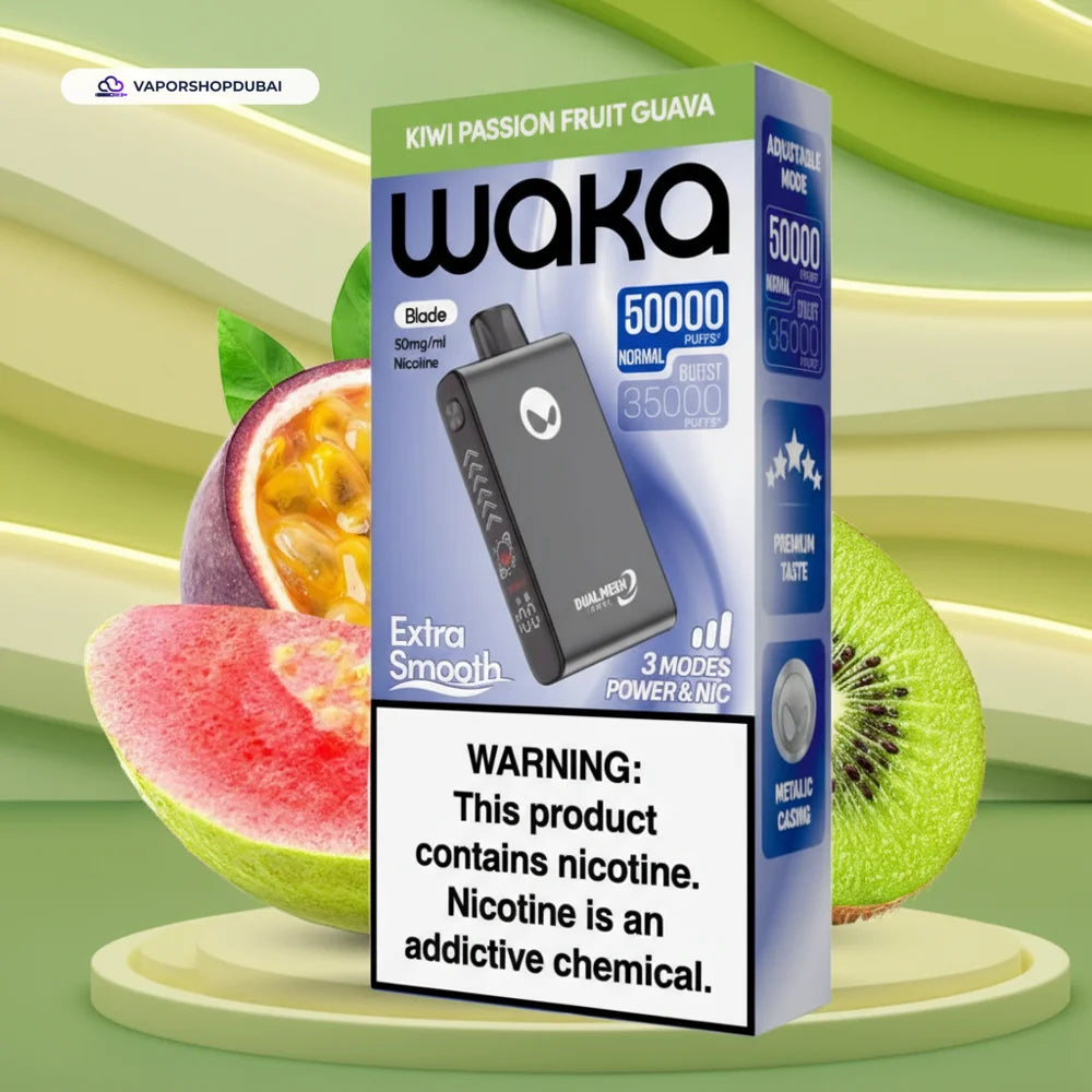 WAKA Blade 50000 Puffs دبي — شبكة ثلاثية (Tri-Mesh)، شفرة (Blade) ووضع التخفي (Stealth Mode) | 55 درهم إماراتي